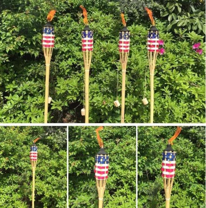Natural Bamboo Tiki Torch With Black Metal Wick Holder For Outdoor Decoration 3