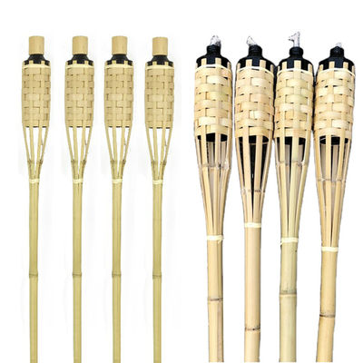 Natural Bamboo Torch with Replaceable Fiberglass Wick - for Backyard Party, Wedding, Pathway Lighting