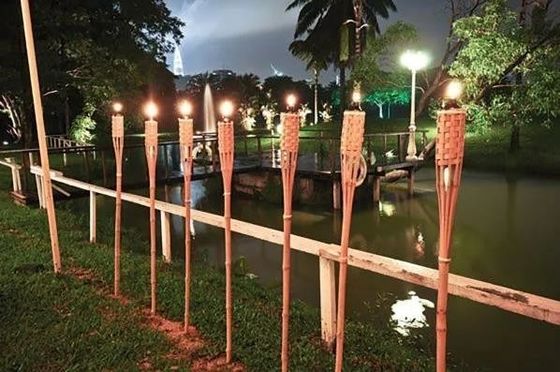 120cm Bamboo Torches With Waterproof Metal Wide Mouth Oil Canister