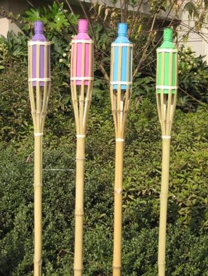 Yard Garden Outdoor Bamboo Tiki Torch With Refillable Replacement Oil Canister