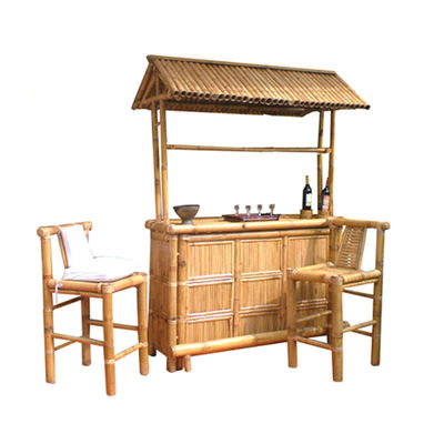 220x100*50cm Handcrafted Natural Bamboo Tiki Bar  Traditional Polynesian Style Outdoor Serving Station for Commercial Use or Home Entertainment