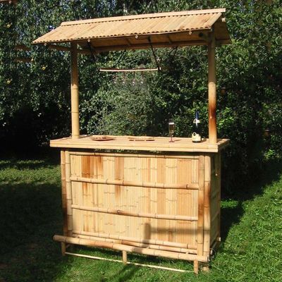 Commercial Outdoor Bamboo Tiki Bar Kits With Roof And Bottle Rack Drinking, Bamboo Chairs With Back Support