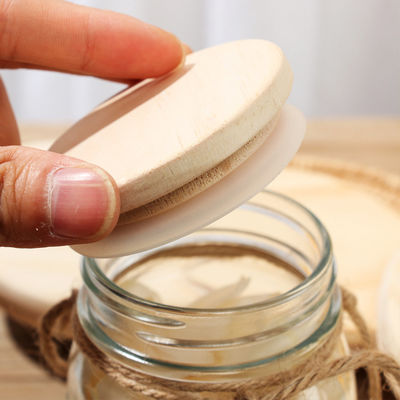 Kitchen Storage Jars Round Square Bamboo Jar Lid With Silicon Ring Airtight