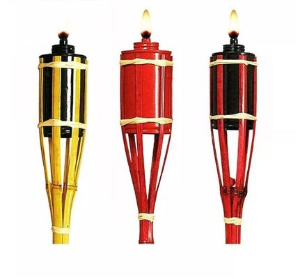 Yard Garden Outdoor Bamboo Tiki Torch With Refillable Replacement Oil Canister