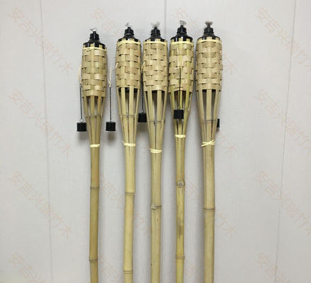 Luau Party Garden Decoration Bamboo Flaming Torch With Metal Oil Canister