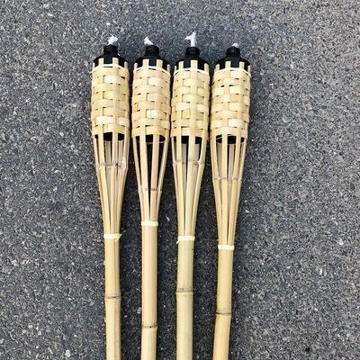 Luau Party Garden Decoration Bamboo Flaming Torch With Metal Oil Canister