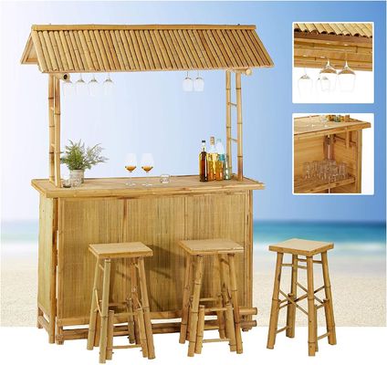 Commercial Outdoor Bamboo Tiki Bar Kits With Roof And Bottle Rack Drinking, Bamboo Chairs With Back Support