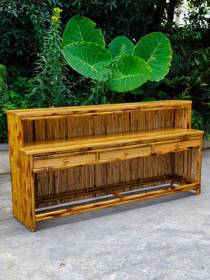 220 Cm Height Bamboo Tiki Bar With Roof 4 Pieces Bamboo Bar Stools