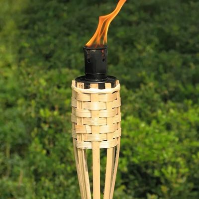 Garden Light Bamboo Torch With Black Metal Wick Holder For Outdoor Decoration Natural Bamboo Tiki Torch