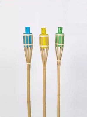 Natural Bamboo Tiki Torch With Black Metal Wick Holder For Outdoor Decoration